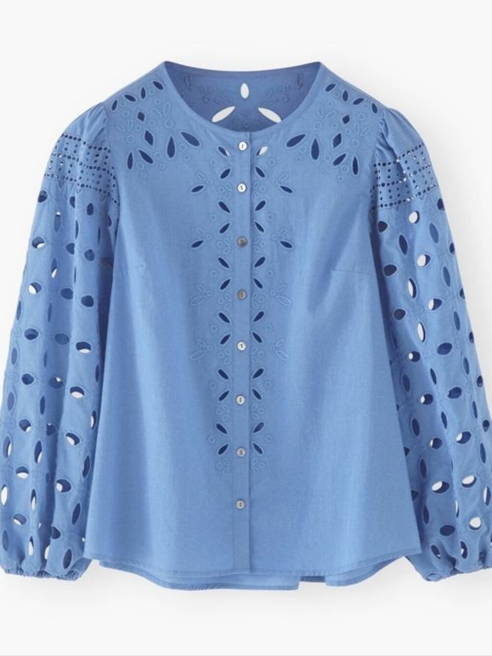 Wrap London Broderie Cutwork Eyelet Blouse Cornflower Blue Size XS Cotton Boho